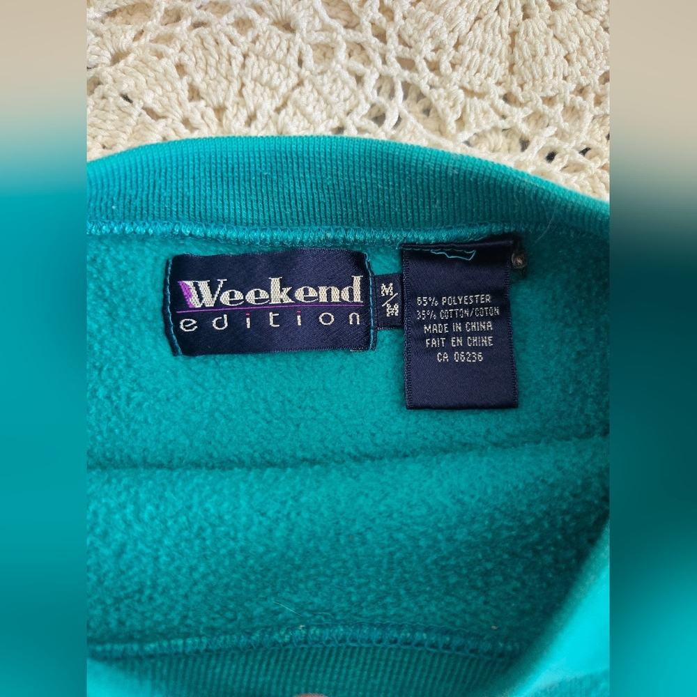 Vintage Weekend Edition Teal Cabin Snow Scene Sweatshirt 90s M - Picture 4 of 8